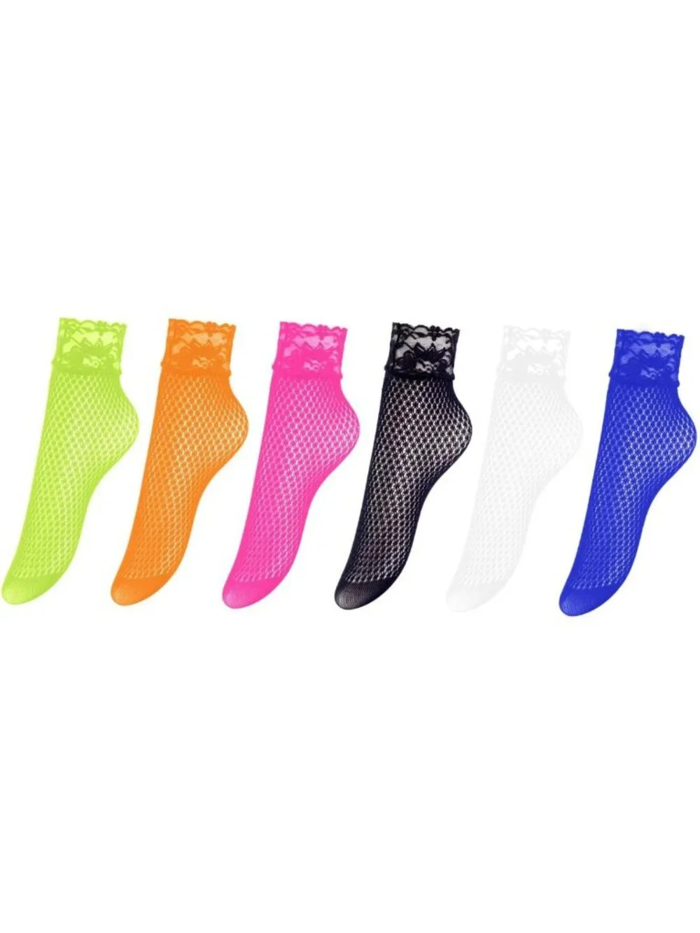 Multicolor Vintage Lace Ankle Socks - 6 Pairs Elegant Fishnet Party & Streetwear